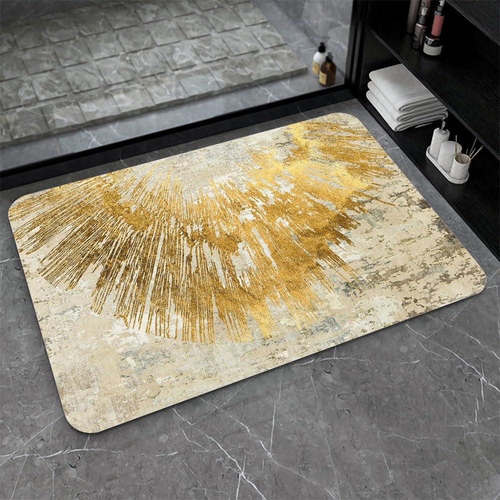 Diatomaceous Earth Bath Mat, Abstract Art Golden Sun Non-Slip Volume Super Absorbent Fast Drying for Bathroom Kitchen Door mat, Eco-Friendly Easy to Clean 1624Inch (40 * 60cm)