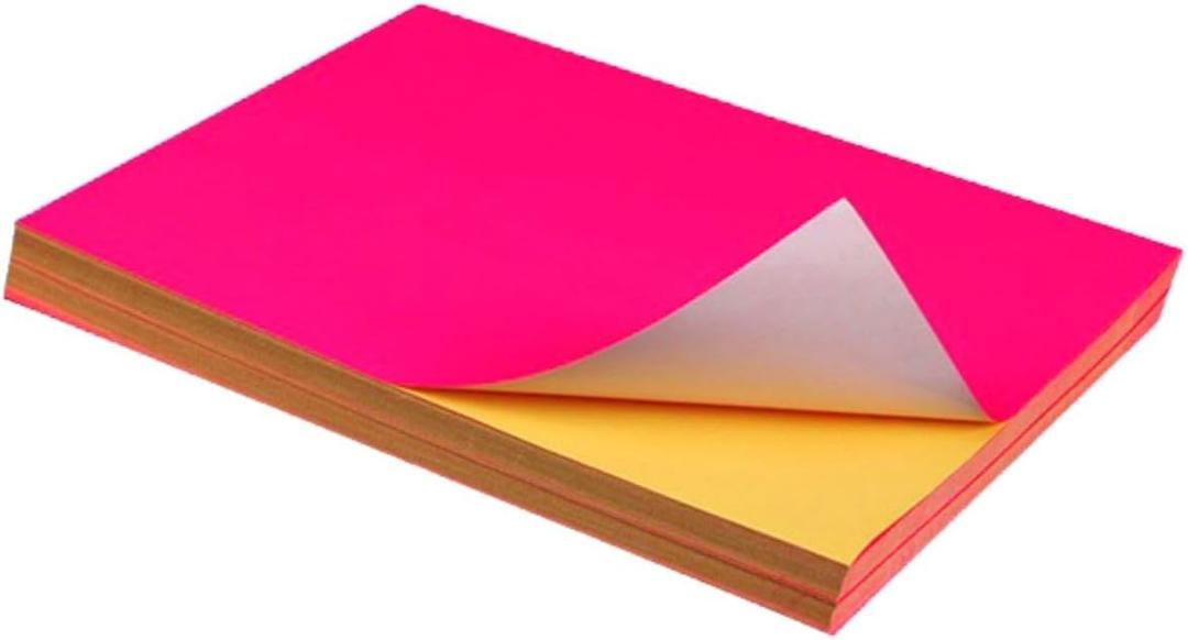 Bright Neon Pink Sticker Paper - Shipping Label Full Sheet Adhesive - 8.27 x 11.69 inch A4 Sticker Paper Labels for Laser/Inkjet Printers for Office Business School Project (20 Sheets)