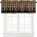 Checkered Stars Valances for Windows 42" W x 12" L Retro Brown Black Plaid Art Rod Pocket Curtains Valance Short Window Treatment Drapes for Living Room, Bedroom Bathroom Decor