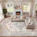 LOONGRUG 10x14 Area Rugs Washable Vintage Boho Living Room Rug Beige Blue