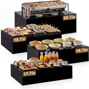 Leinuosen 4 Pcs Extra Large Acrylic Buffet Risers for Food Display Stands Box, 20.7" 19.7" 18.7" 17.7" Rectangle Catering Supplies for Weeding Dessert Table Brunch Setup Decor, Hollow Bottom(Black)