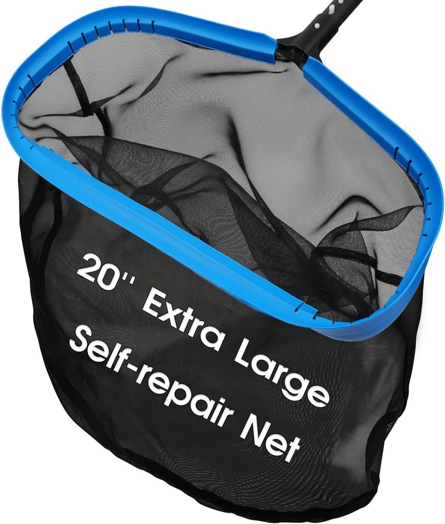 20'' Self-Repair Pool Skimmer Net Pool Cleaning Net with Heavy Duty Nylon Mesh, Aluminum Frame, Deep Debris Bag, for Above Ground Pool In-ground Pool Leaf Rake Net (Without Pole)