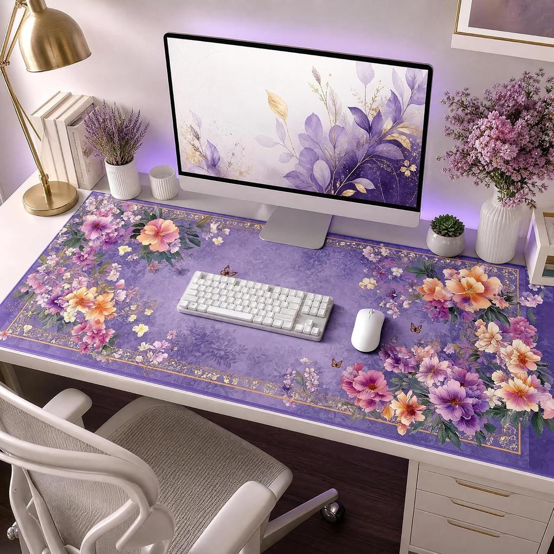 Floral Butterfly XXL Gaming Mouse Pad 48"x 24",Waterproof Non-Slip Desk Mat