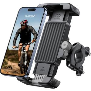 Lamicall Bike Motorcycle Phone Mount - [1s Quick Lock] Bike Cell Phone Holder Clip, Bicycle Scooter Handlebar Clamp, for iPhone Air, 17 16 15 Pro Max, Galaxy S25 S24 Ultra, More 6-7" Phones (Gray)