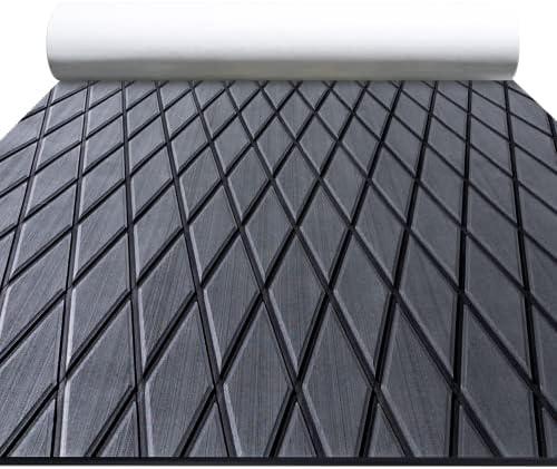 FOCEAN Boat Flooring EVA Foam Boat Decking Marine Mat Non-Slip Self-Adhesive Flooring Sheet for Motorboat Kayak Surfboard Garden Swimming Pools, 94.5''x 47.2'', Dark Grey with Black Lines