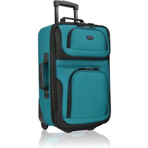 U.S. Traveler Rio Lightweight Softside Rolling Carry-on Suitcase, 2-Wheel Single, Teal