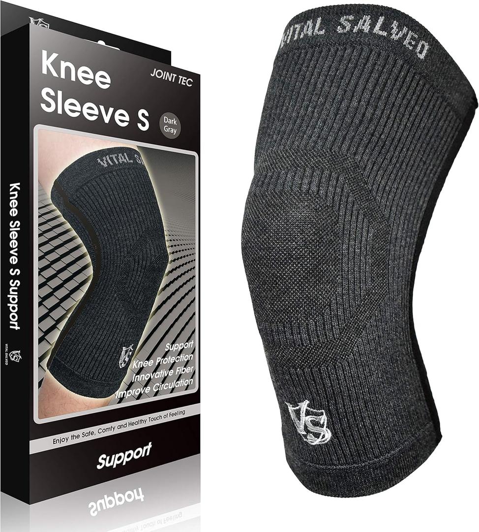 Vital Salveo Knee Compression Sleeve Swelling Recovery Knee Brace S-Support Pain Relief for Men and Women Unisex for Running Basketball Gym Workout Sports Dark Grey (1PC) S