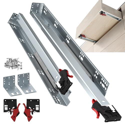 ToBeGreat 1 Pair Undermount Drawer Slides 12 Inch 80 lb Load Capacity Soft Close Full Extension Ball Bearing Hidden Bottom Mount Rails Locking Devices Concealed Runners(with Bracket)
