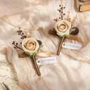 Ling's moment Boutonniere for Men, 2pcs Groom Groomsmen Guest Boutonniere, Artificial Flowers for Wedding/Prom/Homecoming, etc.Brown Beige