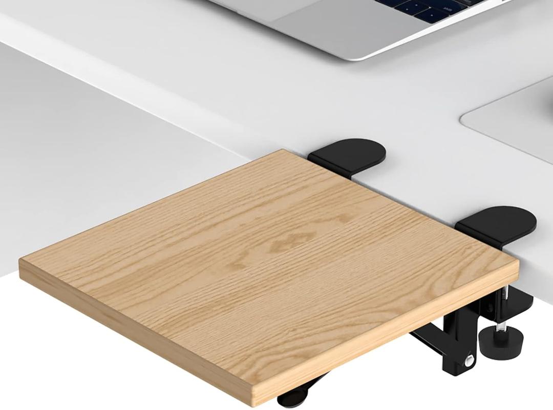 WITPOCE OUGIC Ergonomic Desk Extension Tray, 9.5 x 9.1 Inch Desk Extension Tray, Punch-Free Clamp Foldable Keyboard Drawer Tray Wrist Rest Computer Elbow Support (24cm*23cm, Maple)