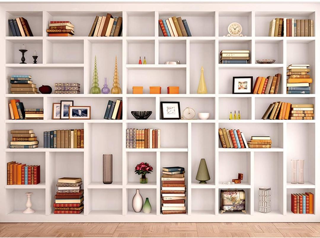Maijoeyy 7x5ft White Bookshelf Backdrop Bookcase Backdrop for Office & Home Office Decoration