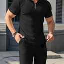 Csqopt Men's Polo Shirt and Shorts Set Summer Outfits Fashion Casual Short Sleeve Polo Suit for Men 2 Piece Shorts Tracksuit Black XL