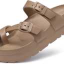 Goosecret Women's Platform Sandals with Arch Support Comfortable Foam Slides Summer Beach Sandals with Adjustable Buckle (Beige)