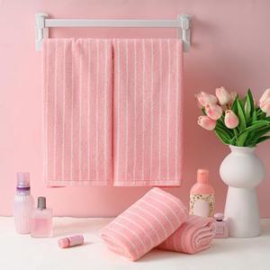 Mindsoft 4pcs Pink Hand Towels for Bathroom Striped 14 x 29 Inch Hand Towels 100% Cotton Soft Absorbent Bath Decorative for Bathroom Kitchen Spa Workout Festival Gift
