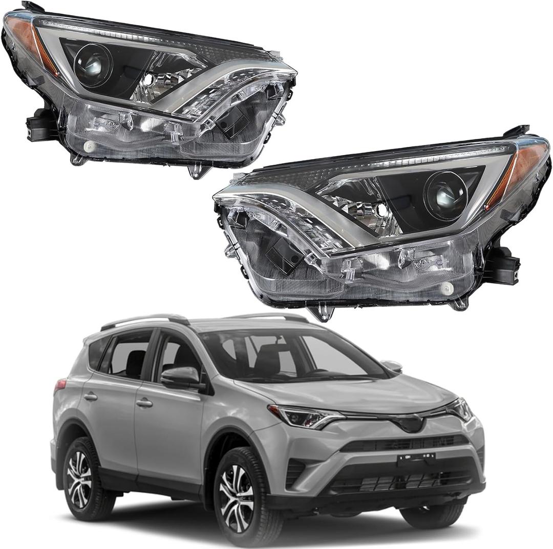TO2502247 TO2503247 Driver & Passenger Side Headlights Left & Right Headlamps Assembly Replacement for 2016 2017 2018 Rav4