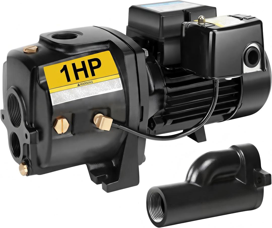 Acquaer Shallow/Deep Well Jet Pump, Cast Iron Convertible Pump with Ejector Kit, Well Depth Up to 25ft or 90ft, 115V/230V Dual Voltage, Automatic Pressure Switch