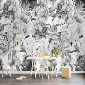 Nordic Black and White Peony Flower Wall Mural, Simple Plant Flowers Large Wall Murals, Wall Stickers Soft Texture Tear Resistant Apply to Bedroom Dining Room