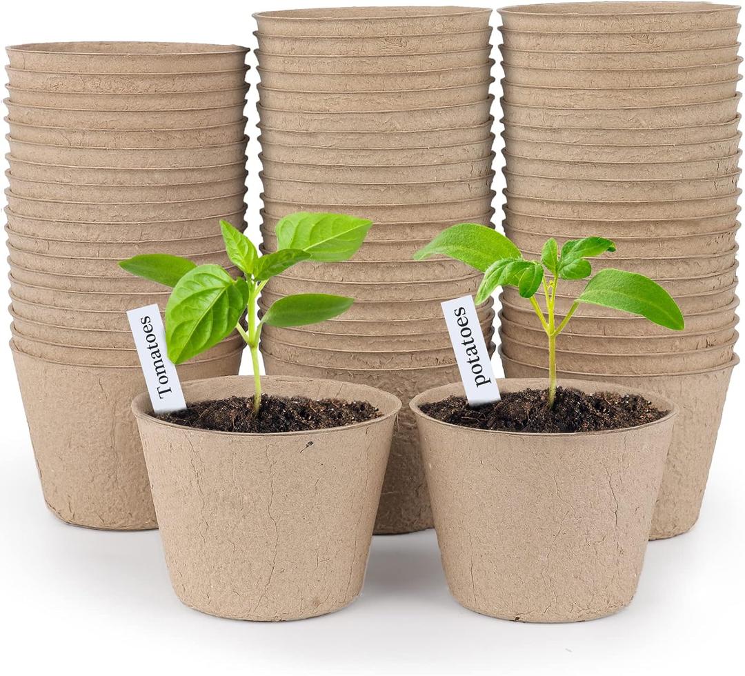 Homenote Peat Pots, 60 Pcs 4 Inch Seed Starting Pots with Drainage Holes Round Nursery Plants Pots with Bonus 20 Plant Labels