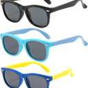 3 Pack kids sunglasses for Boys Girls Kids Polarized Sunglasses (Black+blue+light Blue)