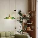 Plug in Vintage Pendant Lights Kitchen Island Glass Brass Hanging Light Fixture Flower Light for Bedroom Kitchen Hallway Corded On/Off Switch Bathroom Green Sunflower
