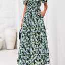BTFBM Summer Maxi Dresses for Women Wedding Guest Spring Floral Boho Short Sleeve Smocked Beach Graduation Dress 2026 (Blue, M)