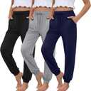 3 Pack Girls Joggers Lightweight Active Sweatpants Soft Drawstring Pants Casual Jogger Pants with Pockets for Teen (11-12 Years, Navy Blue, Light Mixed Gray, Black)