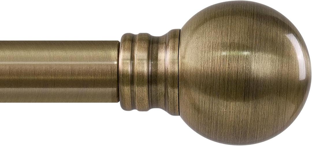 Antique Bronze Curtain Rods for Windows 48 to 84 Inch 1" Diameter Adjustable Heavy Duty Brass Window Curtain Rod with Metal Finials for Living Room Bedroom Farmhouse Kitchen Outdoor
