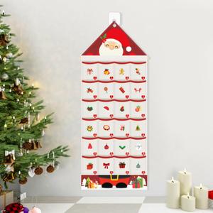 Auch Santa Advent Calendar 24 Days Hanging Wall Decoration, Fabric Christmas Countdown Calendar with Pockets for Candy Gifts, Reusable Xmas Decor for Kids Family Home (Red)