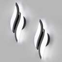 CANEOE 2 Packs Modern LED Wall Sconce 6000K Black Indoor Wall Light Fixtures Acrylic Wall Sconce Lighting for Living Room Bedroom Bedside Bathroom Hallway Stairway Wall Lamp (Black, 2 Packs, 6000K)