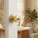 Goldenwarm Gold Exterior Door Knobs, Zinc Alloy Brushed Gold Keyed Entry Door Knob with Lock, Brushed Brass Door Knob with Lock and Key, Heavy Duty Round Ball (3 Pack)