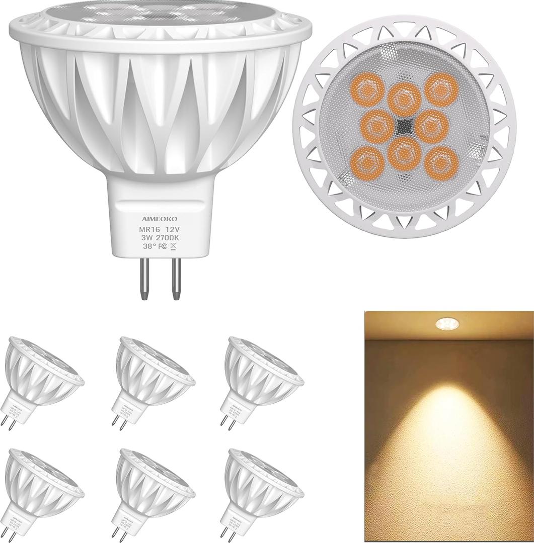 MR16 LED Bulb Light Bulbs 3W (35W Halogen Equivalent) 2700K GU5.3 Base 12V Spotlight 300Lm for Landscape Recessed Track Lighting Ceiling Indoor Outdoor - 6 Pack (Warm White)