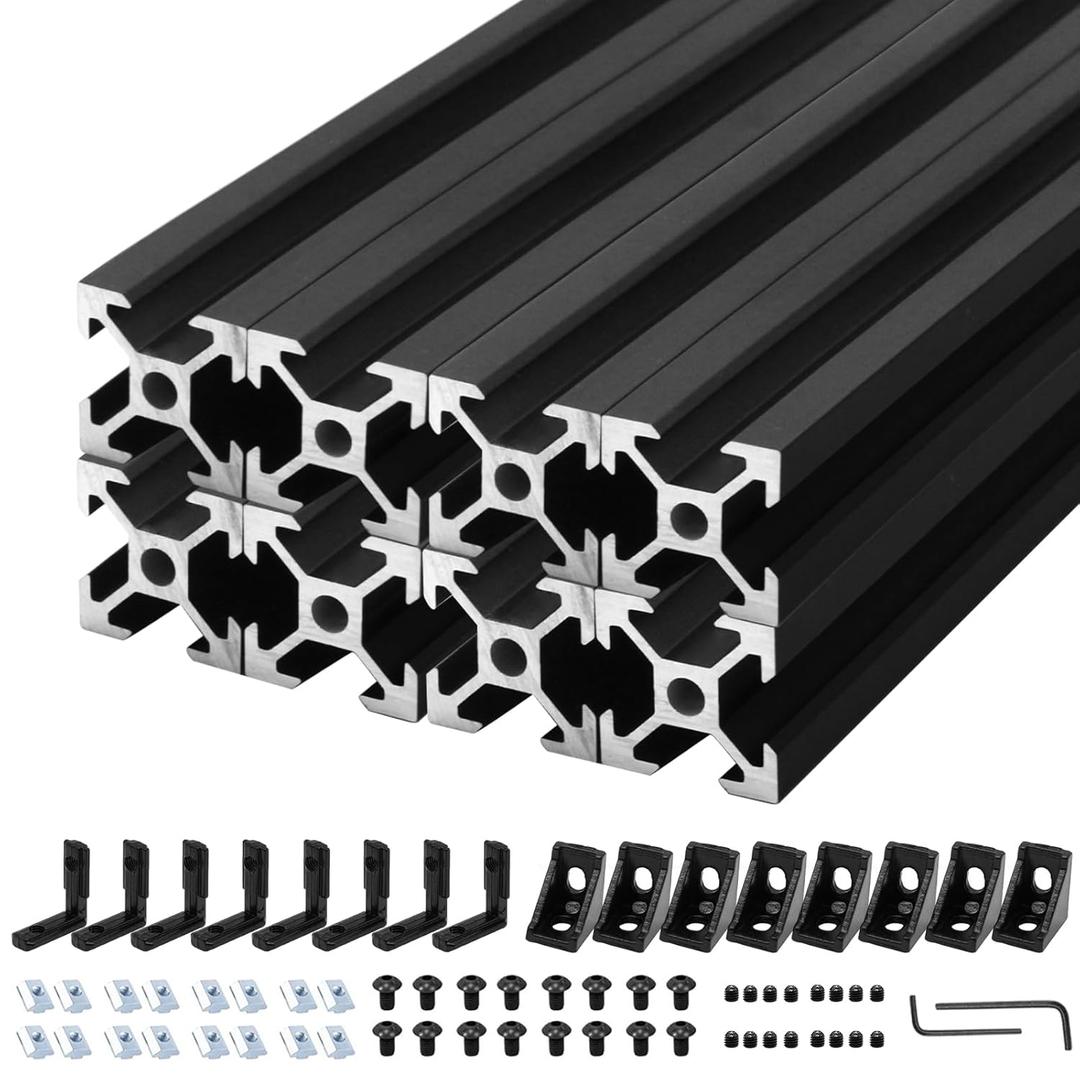 8Pack 2020 Aluminum Extrusion T-Slot 600mm Black Extruded Aluminum Profile 20x20 T-Slotted Framing European Standard Anodized Linear Rail for 3D Printer Accessories Parts