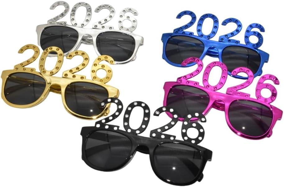 5PCS 2026 Plastic Eyeglasses Happy New Year's Eve Glasses Graduation 2026 Party Photo Props Supplies