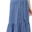 OUGES Womens 2025 Spring Maternity Dress Polo V Neck Sleeveless Ruffle Button Pregnancy Casual Work Dress with Pockets (Large, Light Blue)