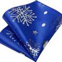 DiBanGu Christmas Ties for Men Snowflake Necktie and Pocket Square Festival Vacation Tie Handkerchief & Cufflinks Set Party (Blue Silver)