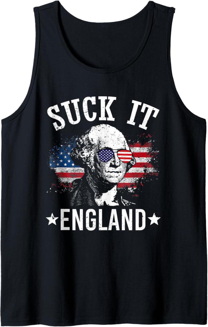 Suck It England Shirt Funny 4th of July George Washington Tank Top, S