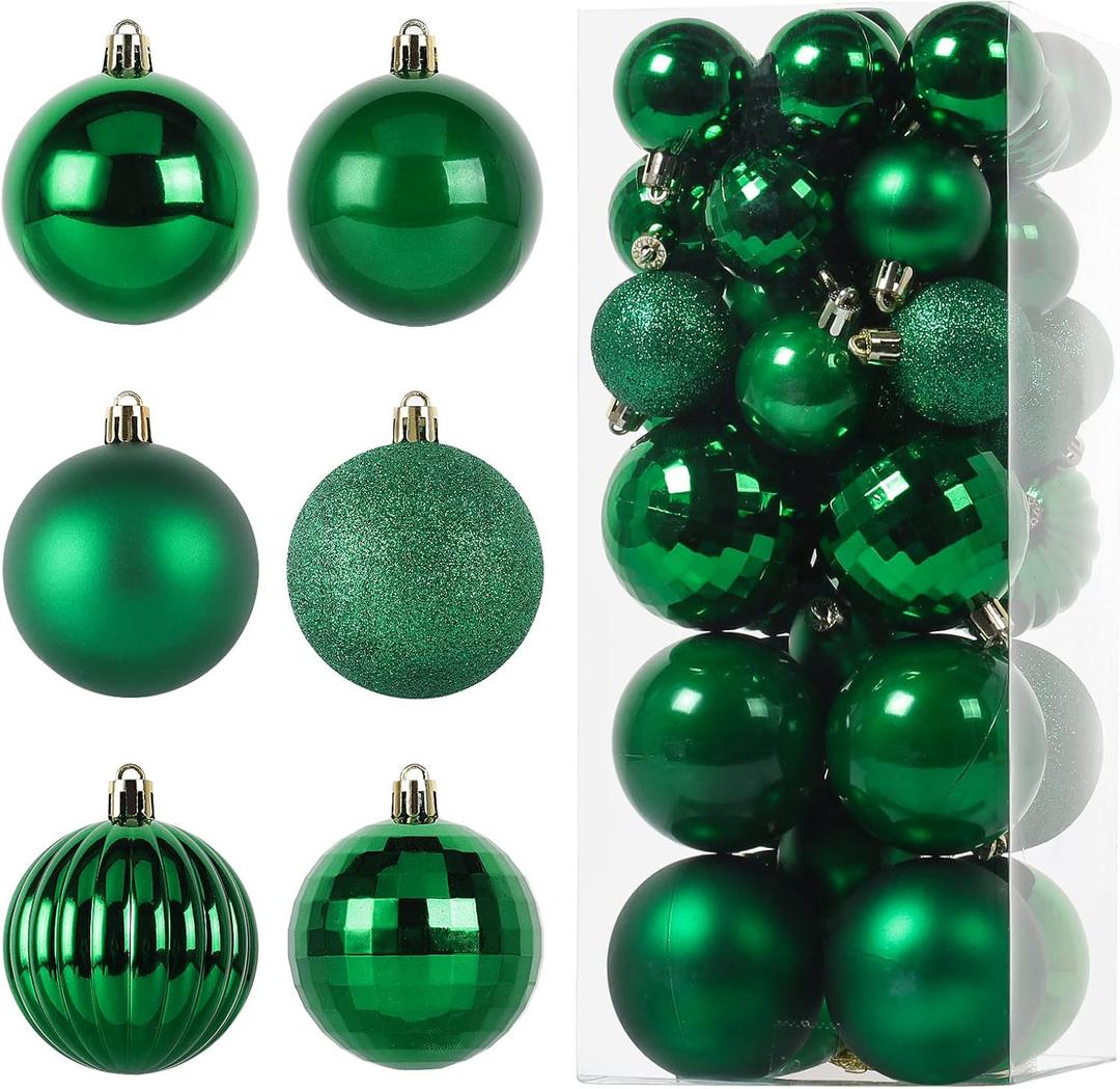 42Pcs Christmas Balls Ornaments Christmas Tree Hanging Decorations Shatterproof Baubles Set, 6 Styles Xmas Tree Balls Green Ornaments Decor for Birthday Halloween Holiday Wedding (2-Sizes)