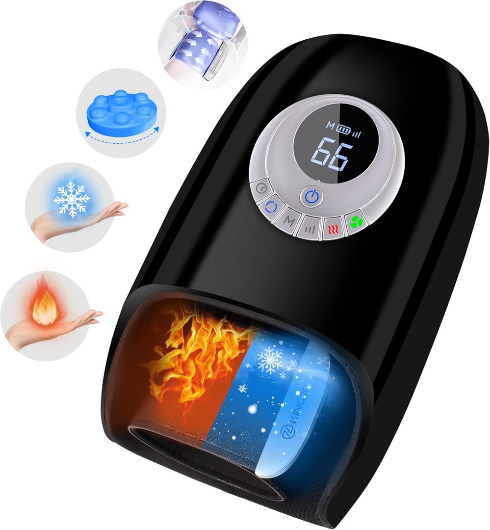 Hand Massager with Heat and Compression, Cordless 3D Kneading Hand and Wrist Massagers for Arthritis and Carpal Tunnel with 6 Modes & 6 Intensities for Finger Pain Relief, Gift for Women Man, Black