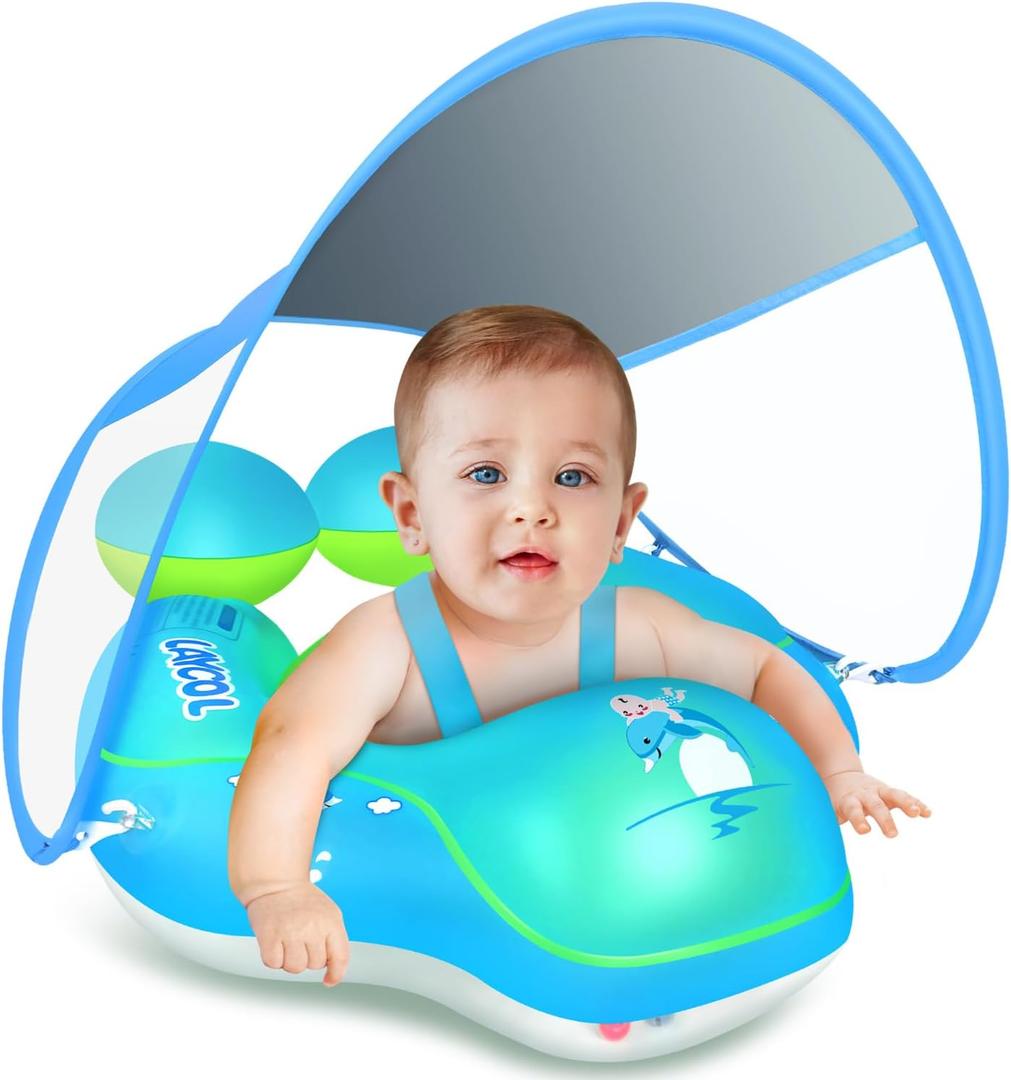 LAYCOL Baby Swimming Float with UPF50+ Sun Canopy Baby Floats for Pool No Flip Overbaby Pool for Baby Age of 3-36 Months (Large, Blue)