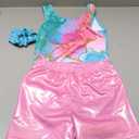 Gymnastics Leotards for Girls with Shorts Sparkly Ballet Dance Activewear (10-11 Years, Mint Crack Set)