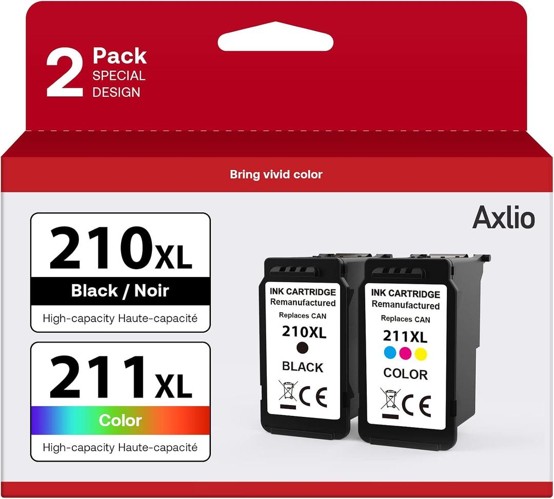 Remanufactured PG-210XL/CL-211XL Ink Cartridges Replacement for Canon 210 211, 210XL 211XL Ink Combo Pack Use to Canon MP495 MP280 MP490 MP480 MP270 MP240 MX420 MX410 MX350 (2 Pack)