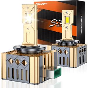SEALIGHT D3S D3R LED Bulbs, 6000K Plug and Play Cool White for HID Assembly Xenon HID Bulbs Replace 66340 42403 42302 Fog Light Bulbs, Pack of 2
