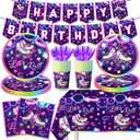 Roller Skating Party Supplies,142Pcs Roller Skating Party Decorations Tableware Set Include Plates Napkins Cups Banner Tablecloth for Let's Roll Birthday Birthday Party Decorations, Serve 20