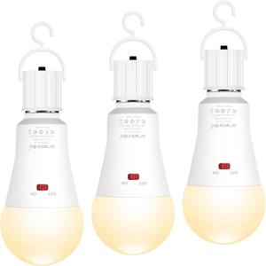 Emotionlite Rechargeable Emergency Light Bulb, 1800mAh Battery Backup for Home Power Failure, Outage Emergency Reading Lighting Camping Hurricane, 3 Brightness Dimmable, Warm White, E26 Base, 3 Pack