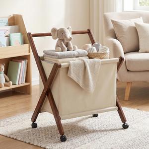 Foldable laundry cart with X-Frame – Small Bamboo wood laundry hamper