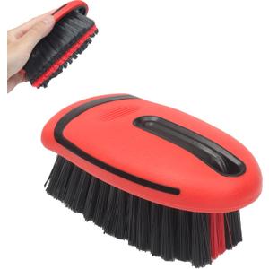 Carpet and Interior Cleaning Brushes, car wash Brush, Carpet Washing Brushes, Hard Bristle Detail Brushes, car and Home Interior Leather Brushes (Red)