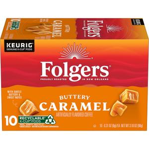 Folgers Buttery Caramel Artificially Flavored Coffee, Keurig K-Cup Pods, 10 Count Box (EXP 03/21/27)