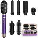 TASNEEM 7 in 1 Hot Air Brush & Rotating Hair Dryer Brush, Air Styler with Auto-Wrap Curlers, Ionic Blow Dryer, Straightener & Oval Brush, Without Heat Damage Multi-Styler with Travel Case (Purple)