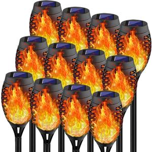 Swingers Solar Lights Outdoor, Solar Torch Lights with Flickering Flame, Waterproof Outdoor Garden Lights for Outside Patio Pathway Yard Decorations (12, Yellow)