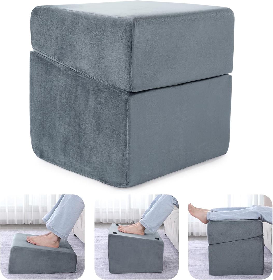 ROYALAY Adjustable Foot Rest Under Desk for Office, High-Density Foam Foot Rest with 3 Adjustable Heights, Ergonomic Footrest with Washable Cover for Home, Airplane, Travel(16 * 16 * 17in, Gray) (Grey)